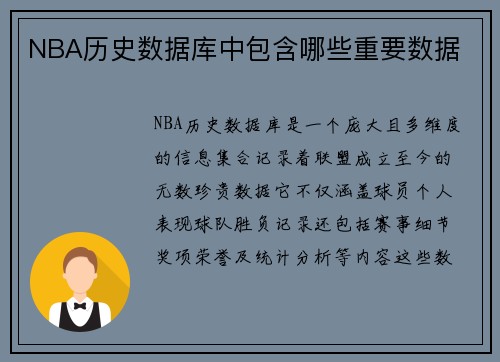 NBA历史数据库中包含哪些重要数据